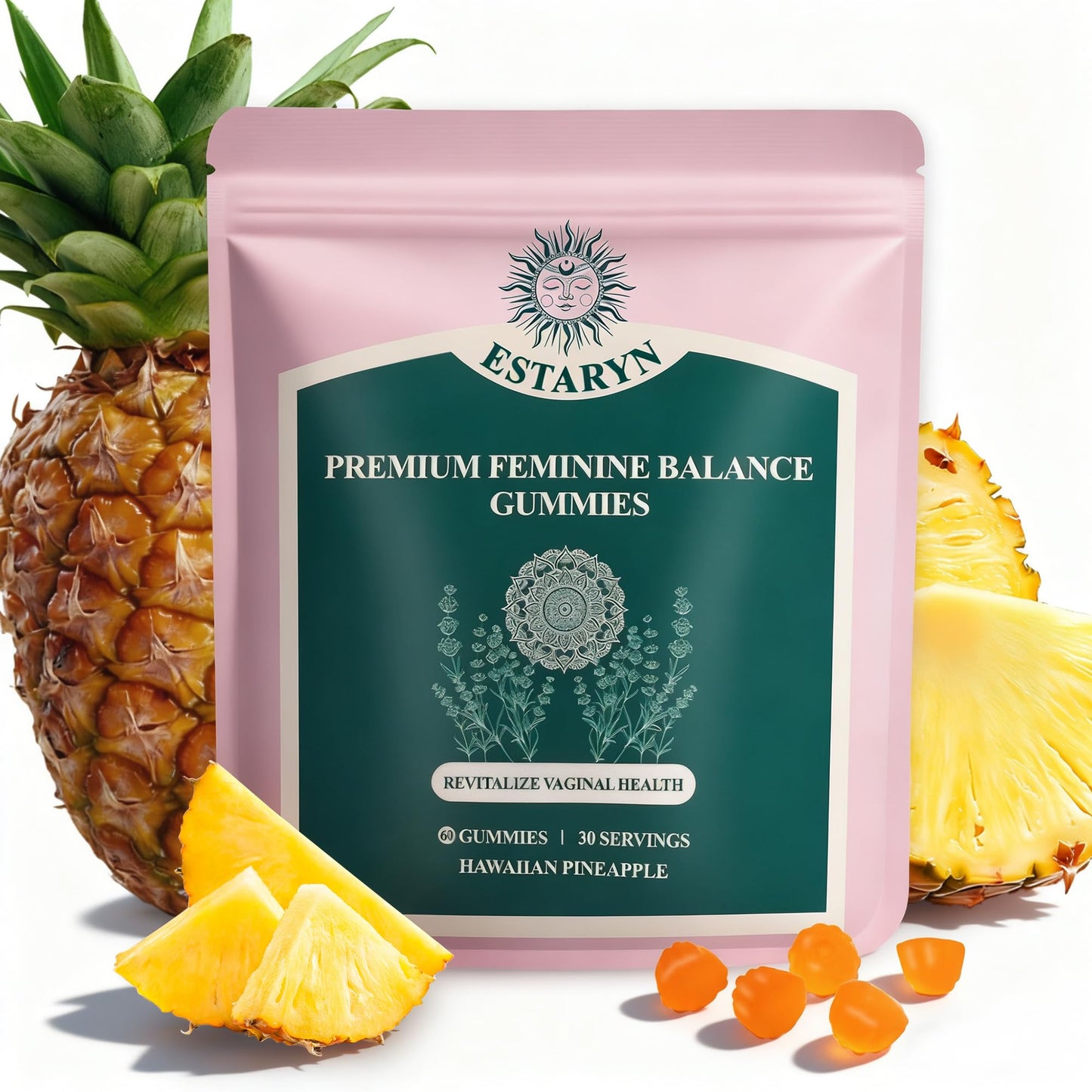 Estaryn Feminine Balance Gummies – Immune Support & pH Balance | Vegan, Gluten Free | Hawaiian Pineapple (60 Gummies, 30 Servings)