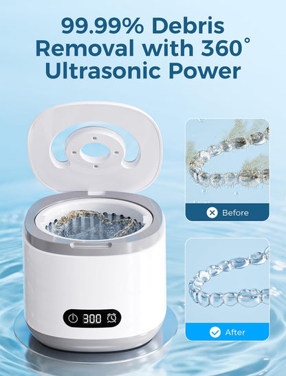 Estefanlo Ultrasonic Retainer Cleaner - 45kHz, LED Auto Timer, 200ml, 3 Modes for Dentures, Aligners & Mouth Guards