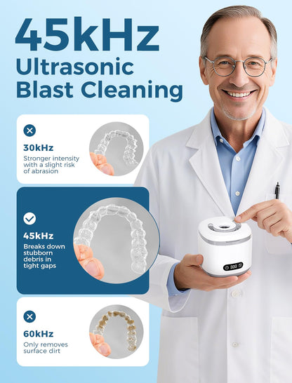 Estefanlo Ultrasonic Retainer Cleaner - 45kHz, LED Auto Timer, 200ml, 3 Modes for Dentures, Aligners & Mouth Guards