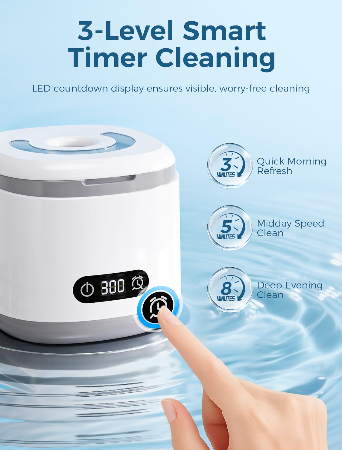 Estefanlo Ultrasonic Retainer Cleaner - 45kHz, LED Auto Timer, 200ml, 3 Modes for Dentures, Aligners & Mouth Guards