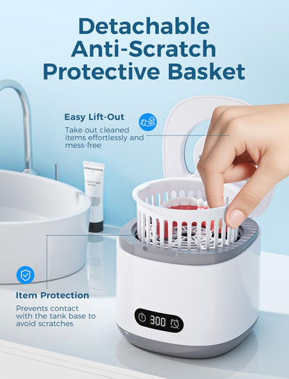 Estefanlo Ultrasonic Retainer Cleaner - 45kHz, LED Auto Timer, 200ml, 3 Modes for Dentures, Aligners & Mouth Guards