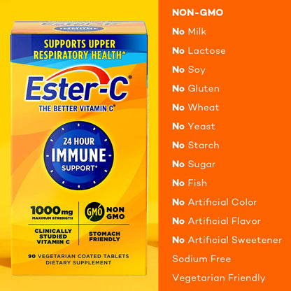 Ester-C Vitamin C 1000 mg – 90 Coated Tablets | Gentle on Stomach