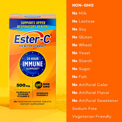 Ester-C 500 mg Vitamin C Tablets – 90 Count Immune Support