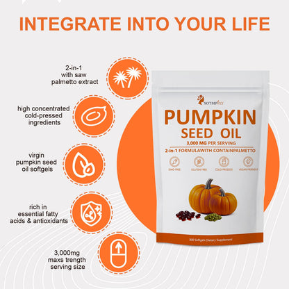 ESTHFGPSV Pumpkin Seed Oil 3000mg + Saw Palmetto – Cold Pressed Softgels (300 Count)