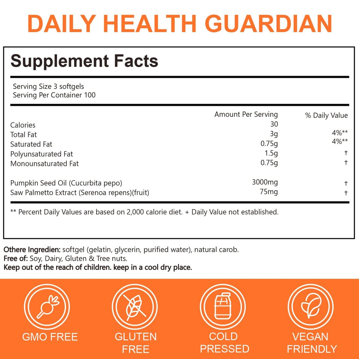 ESTHFGPSV Pumpkin Seed Oil 3000mg + Saw Palmetto – Cold Pressed Softgels (300 Count)
