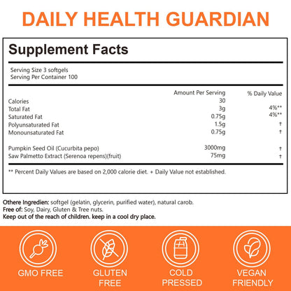 ESTHFGPSV Pumpkin Seed Oil 3000mg + Saw Palmetto – Cold Pressed Softgels (300 Count)