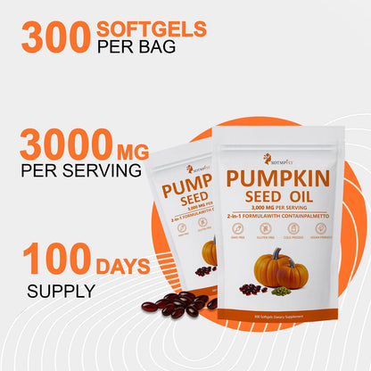 ESTHFGPSV Pumpkin Seed Oil 3000mg + Saw Palmetto – Cold Pressed Softgels (300 Count)