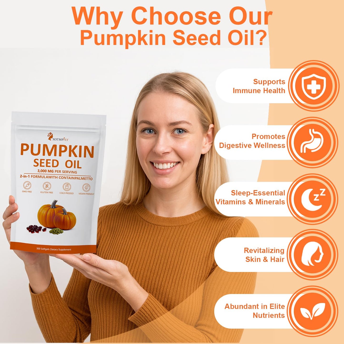 ESTHFGPSV Pumpkin Seed Oil 3000mg + Saw Palmetto – Cold Pressed Softgels (300 Count)