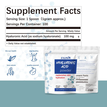 ESUNM Hyaluronic Acid Powder – Low Molecular Weight 100 kDa, 3.52 oz for Skin Hydration & DIY Serum