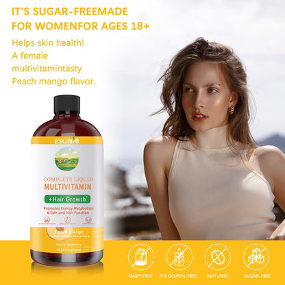 ESUNM Complete Liquid Multivitamin + Hair Growth, Promotes Energy Metabolism & Skin and Hair Function | Vitamin C & D | B Vitamins | Help to Thicker Hair, Wrinkles, Fine Lines, Skin Care