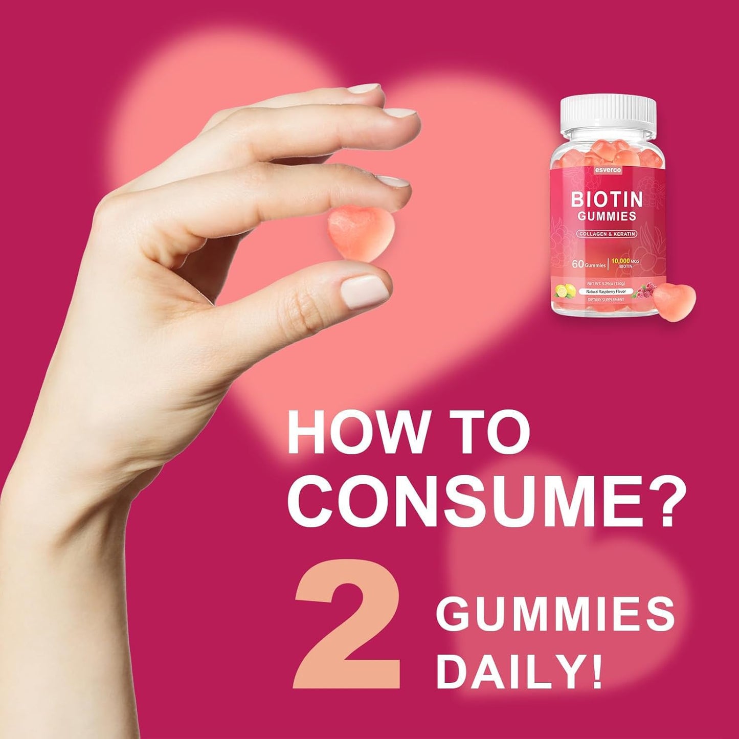 Esverco Biotin 10000mcg Keratin Collagen Gummies – Hair & Nails Support