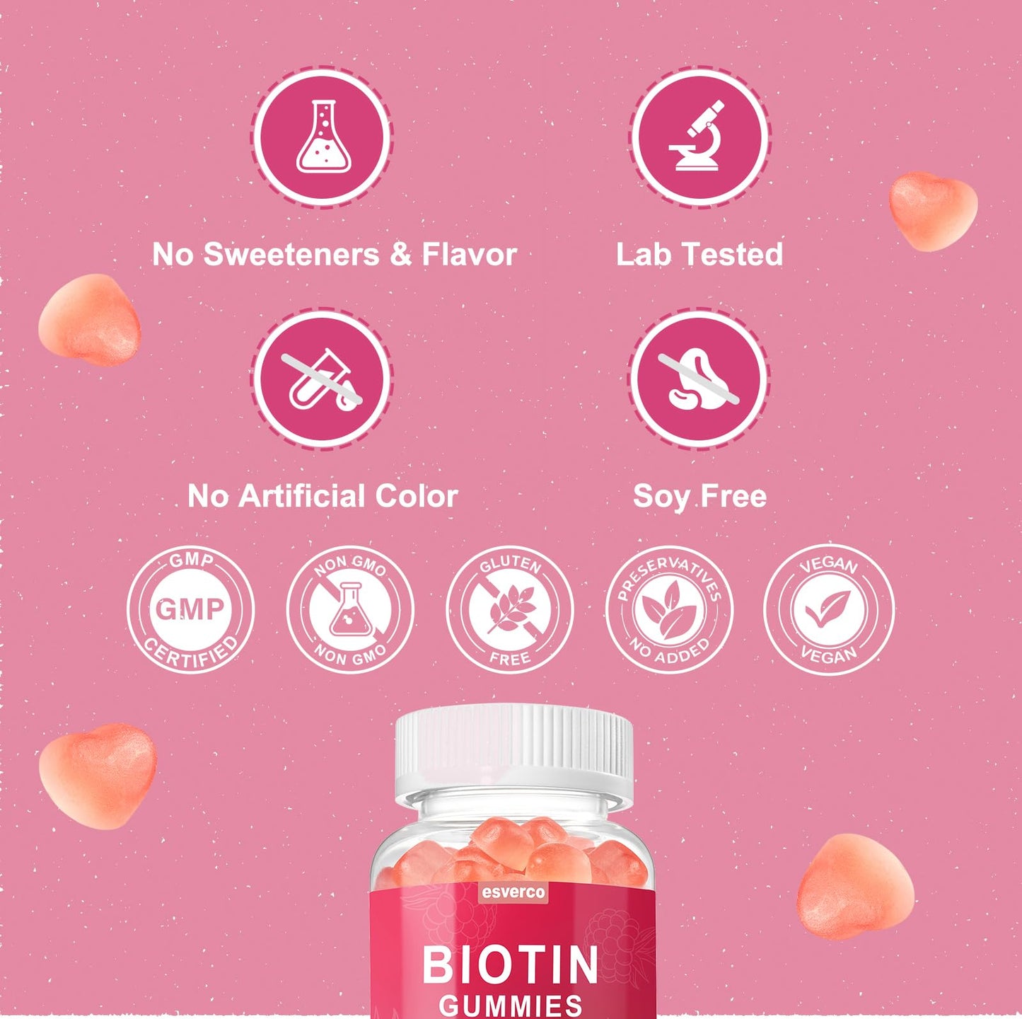 Esverco Biotin 10000mcg Keratin Collagen Gummies – Hair & Nails Support