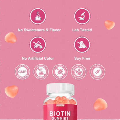 Esverco Biotin 10000mcg Keratin Collagen Gummies – Hair & Nails Support