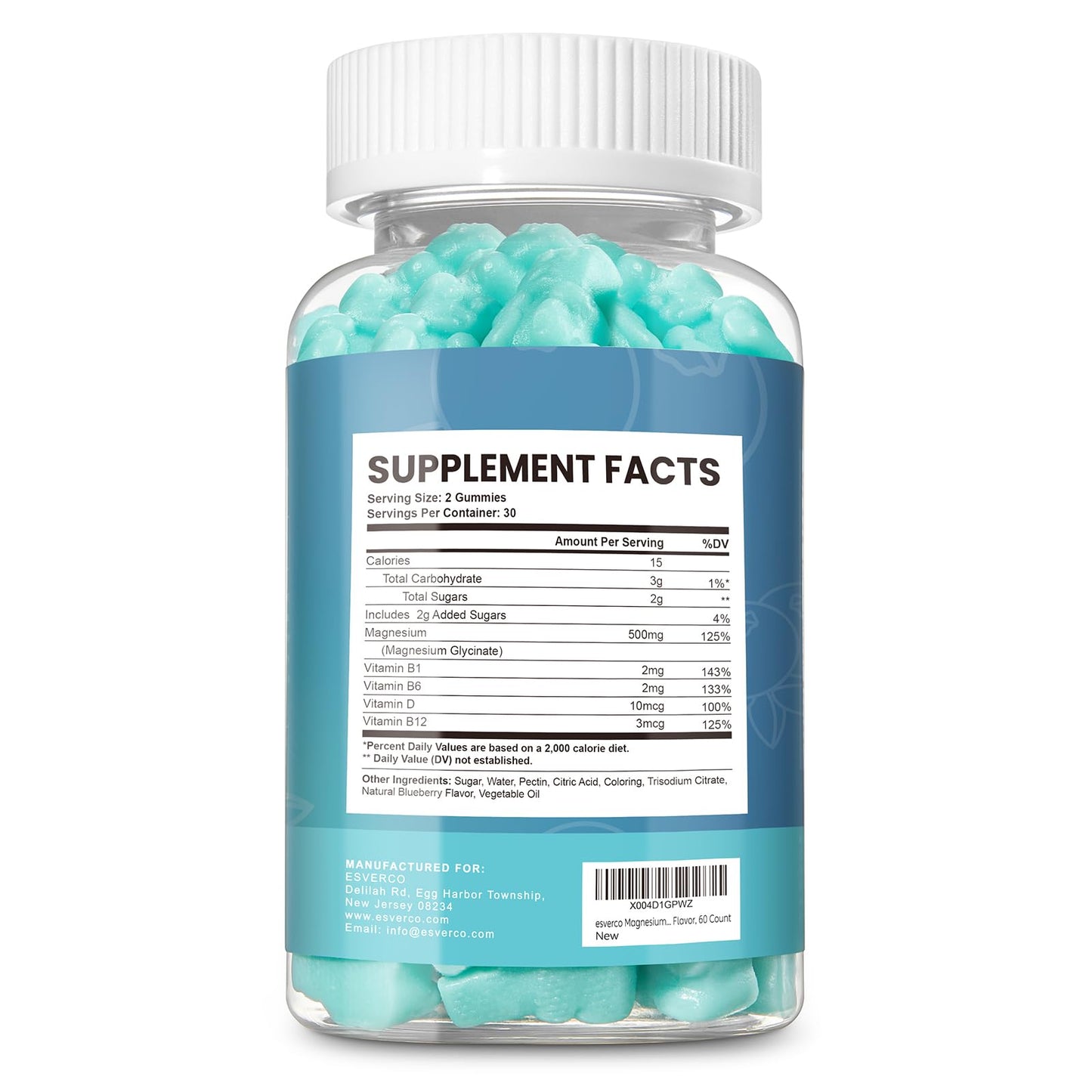 Esverco Magnesium Glycinate Gummies 500mg Sleep Support – Vegan, Non-GMO, 60 Count