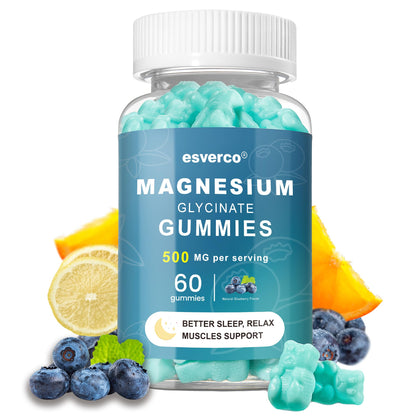 Esverco Magnesium Glycinate Gummies 500mg Sleep Support – Vegan, Non-GMO, 60 Count