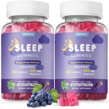esverco Sleep Gummies | 500mg Magnesium Citrate + L-Theanine for Sleep & Relaxation | Vegan, Grape, 120 Count