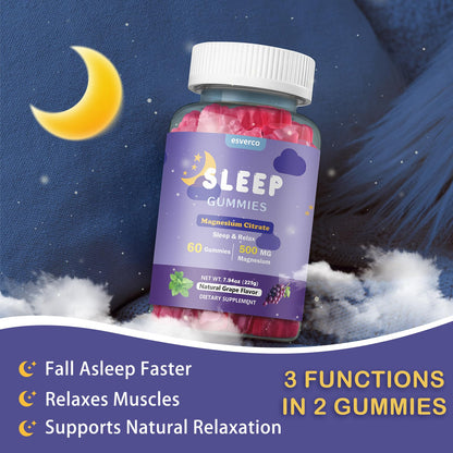 esverco Sleep Gummies | 500mg Magnesium Citrate + L-Theanine for Sleep & Relaxation | Vegan, Grape, 120 Count