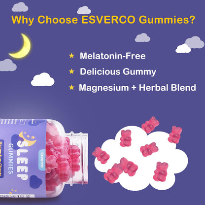 esverco Sleep Gummies | 500mg Magnesium Citrate + L-Theanine for Sleep & Relaxation | Vegan, Grape, 120 Count