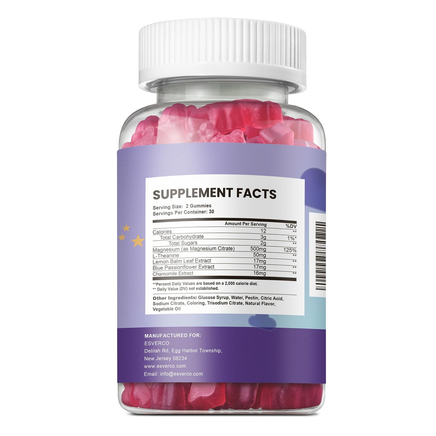 esverco Sleep Gummies | 500mg Magnesium Citrate + L-Theanine for Sleep & Relaxation | Vegan, Grape, 120 Count