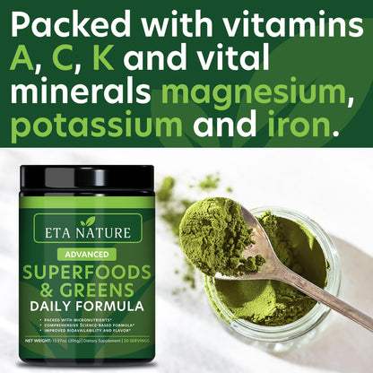 ETANATURE 50 Super Greens Powder - Vegan, Non-GMO Greens Superfood (30 Servings)