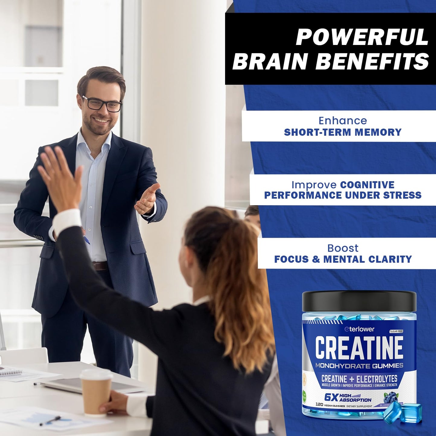 eterlower Creatine Monohydrate Gummies 5g – Blueberry, Sugar Free & Vegan | 120 Count