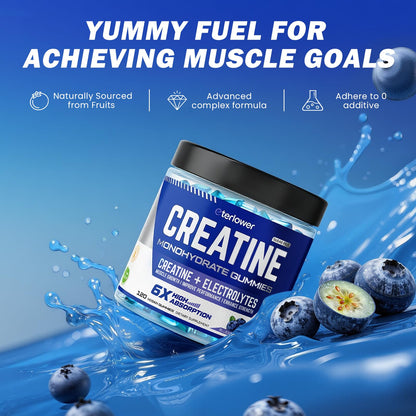 eterlower Creatine Monohydrate Gummies 5g – Blueberry, Sugar Free & Vegan | 120 Count