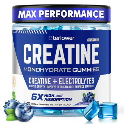 eterlower Creatine Monohydrate Gummies 5g – Blueberry, Sugar Free & Vegan | 120 Count