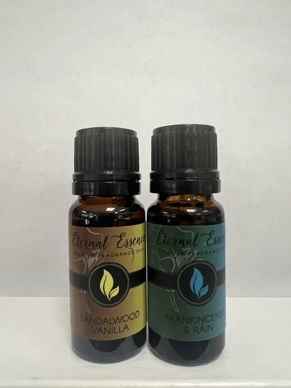 Eternal Essence Oils 2 Pack 10ml – Sandalwood Vanilla & Frankincense & Rain | Premium Fragrance Oils for Candles, Soaps & Diffusers