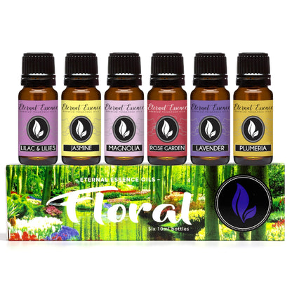 Eternal Essence Oils Floral Set of 6 Premium Fragrance Oils - Lavender, Lilac Lilies, Jasmine, Plumeria, Rose Garden, Magnolia | Diffusers, Candles & Soaps