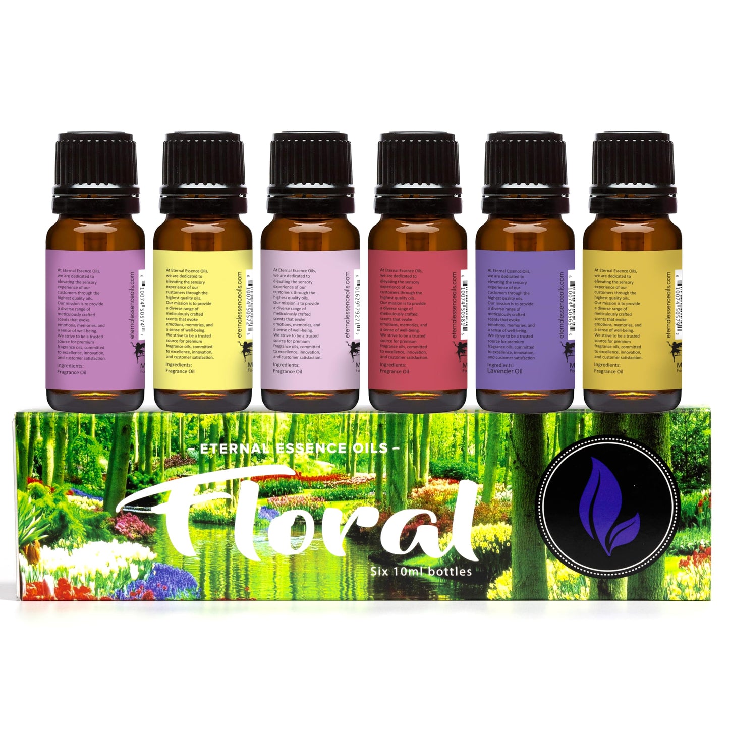 Eternal Essence Oils Floral Set of 6 Premium Fragrance Oils - Lavender, Lilac Lilies, Jasmine, Plumeria, Rose Garden, Magnolia | Diffusers, Candles & Soaps