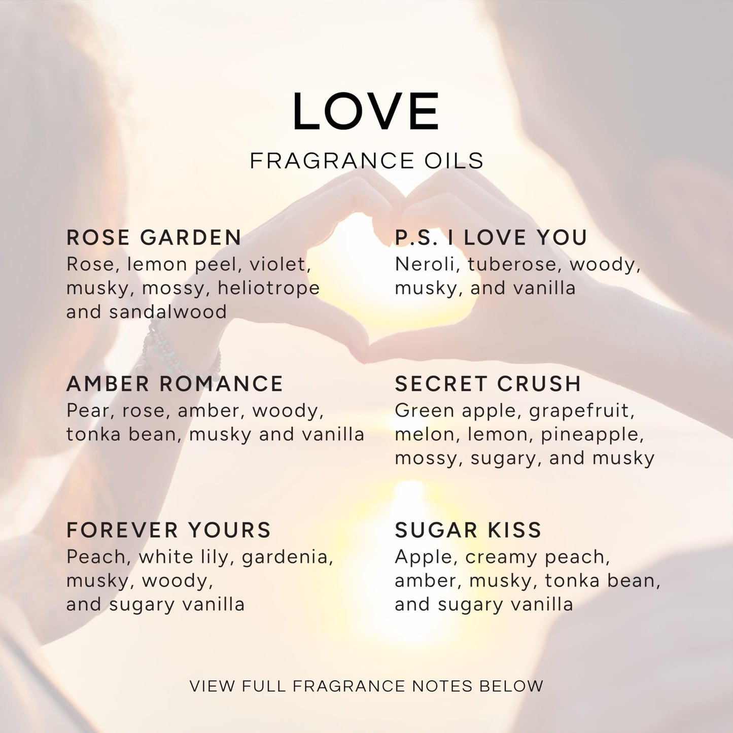 Eternal Essence Oils Love Set – 6 Premium Fragrance Oils (Rose, PS I Love You, Amber Romance, Secret Crush, Forever Yours, Sugar Kiss) 10ml