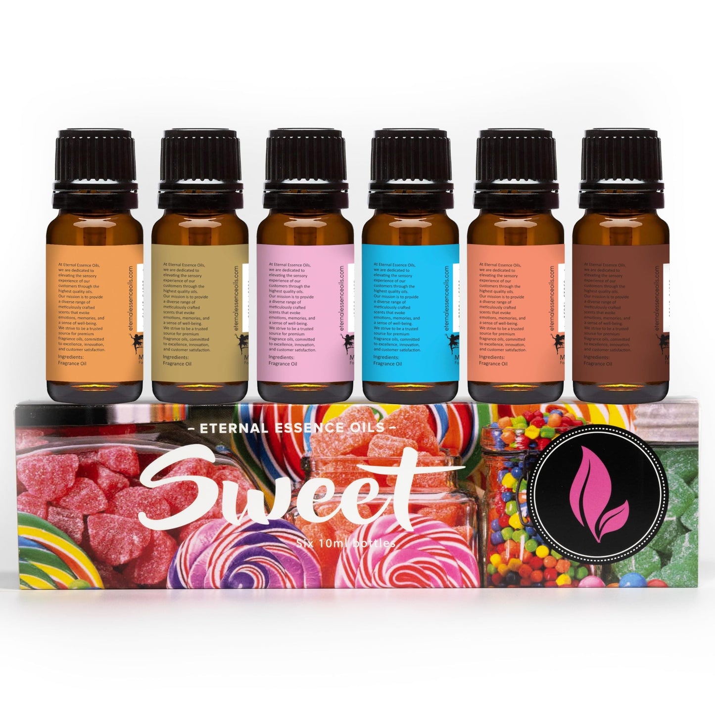 Eternal Essence Oils Sweet Set of 6 Premium Fragrance Oils – 10ml each (Bubble Gum, Orange Creamsicle, Peaches & Cream, Blue Cotton Candy, Oatmeal Cookie Dough, Chocolate)