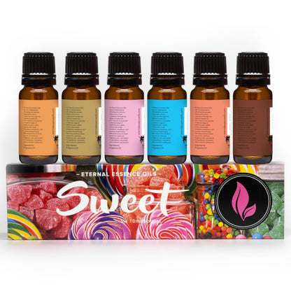 Eternal Essence Oils Sweet Set of 6 Premium Fragrance Oils – 10ml each (Bubble Gum, Orange Creamsicle, Peaches & Cream, Blue Cotton Candy, Oatmeal Cookie Dough, Chocolate)