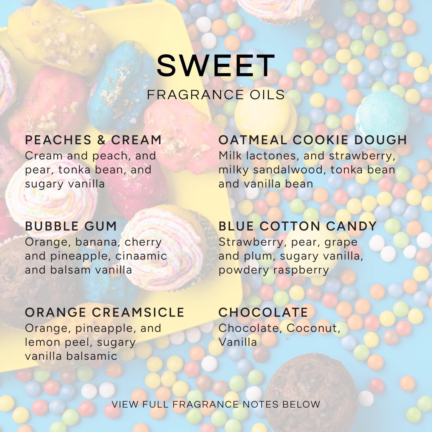 Eternal Essence Oils Sweet Set of 6 Premium Fragrance Oils – 10ml each (Bubble Gum, Orange Creamsicle, Peaches & Cream, Blue Cotton Candy, Oatmeal Cookie Dough, Chocolate)