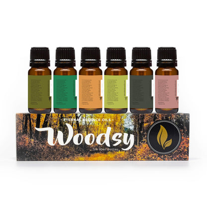 Woodsy Premium Fragrance Oils Set (6-Pack) – Pine, Cedar Wood, Sandalwood, Woodland Bay & Frankincense | Eternal Essence Oils