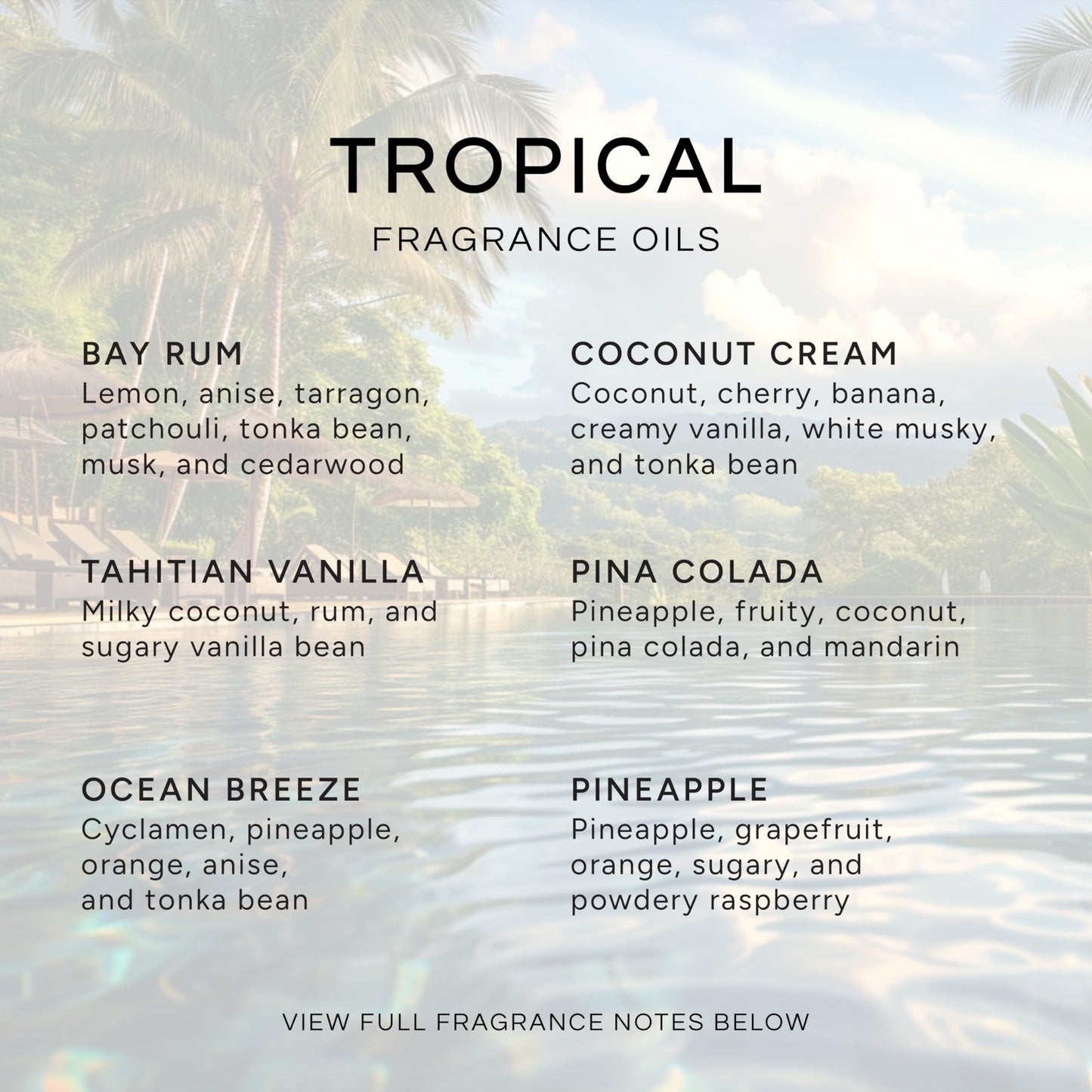 Eternal Essence Oils Tropical Set – 6 x 10ml Fragrance Oils (Coconut Cream, Bay Rum, Pina Colada, Tahitian Vanilla, Ocean Breeze, Pineapple)