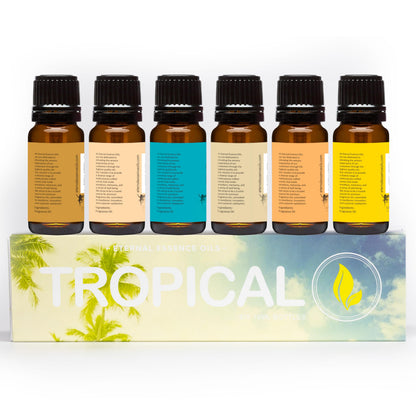 Eternal Essence Oils Tropical Set – 6 x 10ml Fragrance Oils (Coconut Cream, Bay Rum, Pina Colada, Tahitian Vanilla, Ocean Breeze, Pineapple)