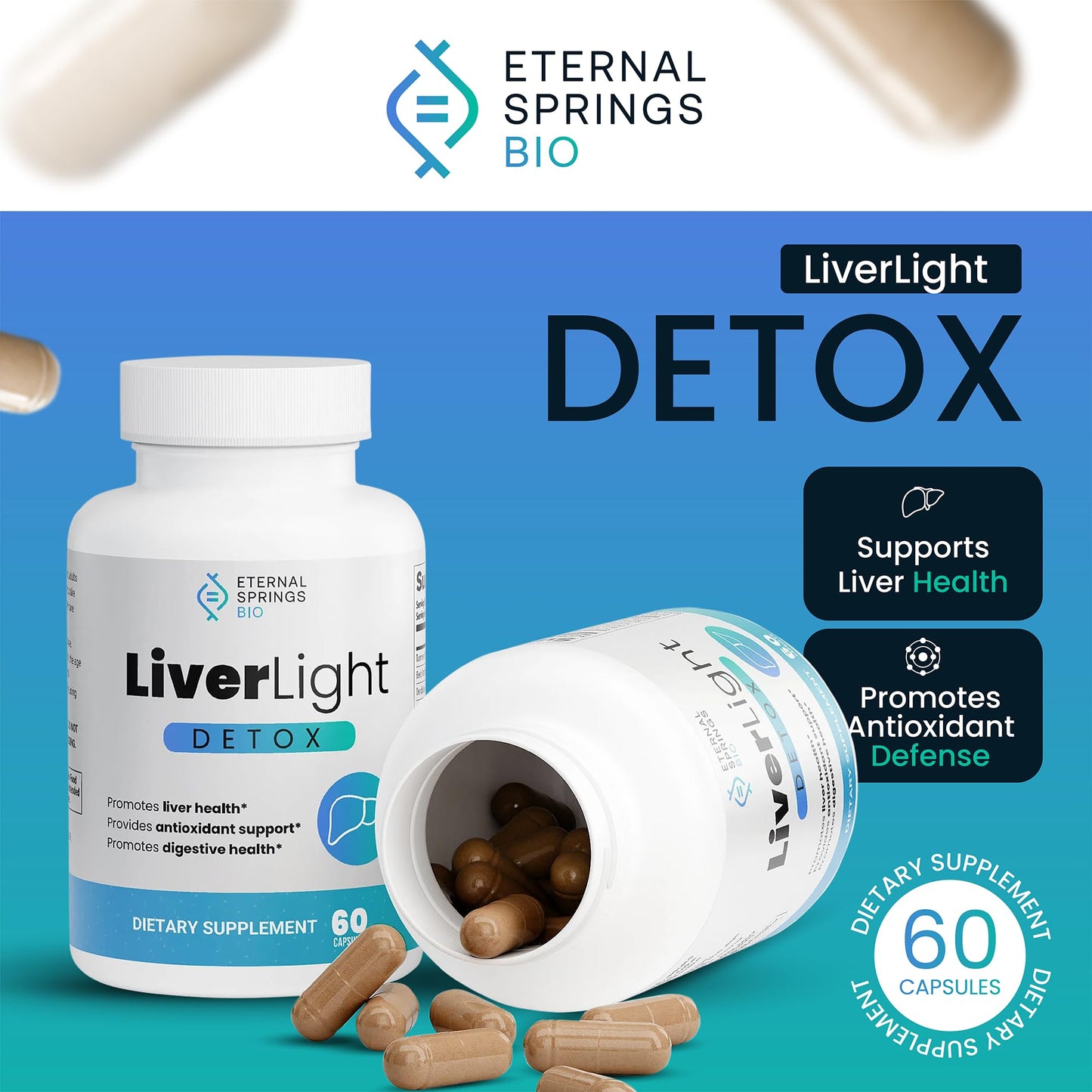 Eternal Springs Bio LiverLight Detox – Herbal Liver Support, 60 Capsules, Gluten-Free & Plant-Based