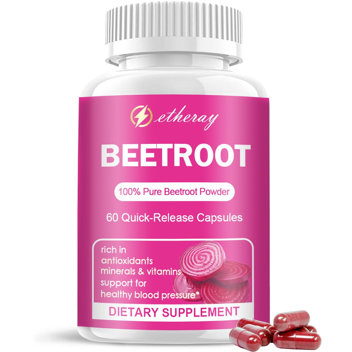Etheray Beetroot Capsules - 1300mg per Serving | Organic Beetroot Powder - 60 Capsules BritishVita | Premium UK Vitamins & Wellness Supplements
