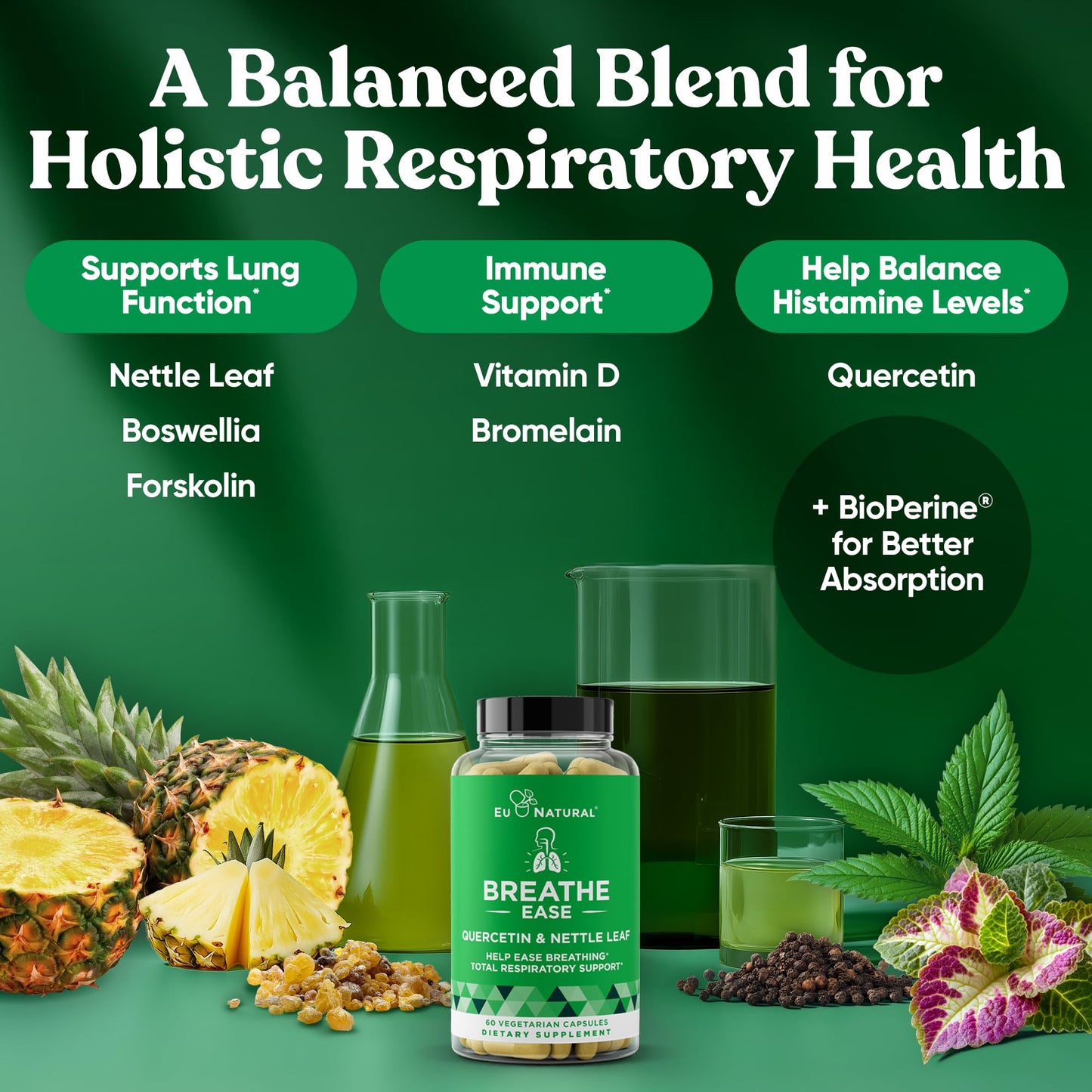 Eu Natural Breathe Inhaler Support – Sinus, Lungs & Bronchial Wellness | 60 Veg Soft Capsules