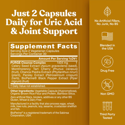 Eu Natural Purge Uric Acid Flush – 60 Soft Vegan Capsules | Detox & Joint Support