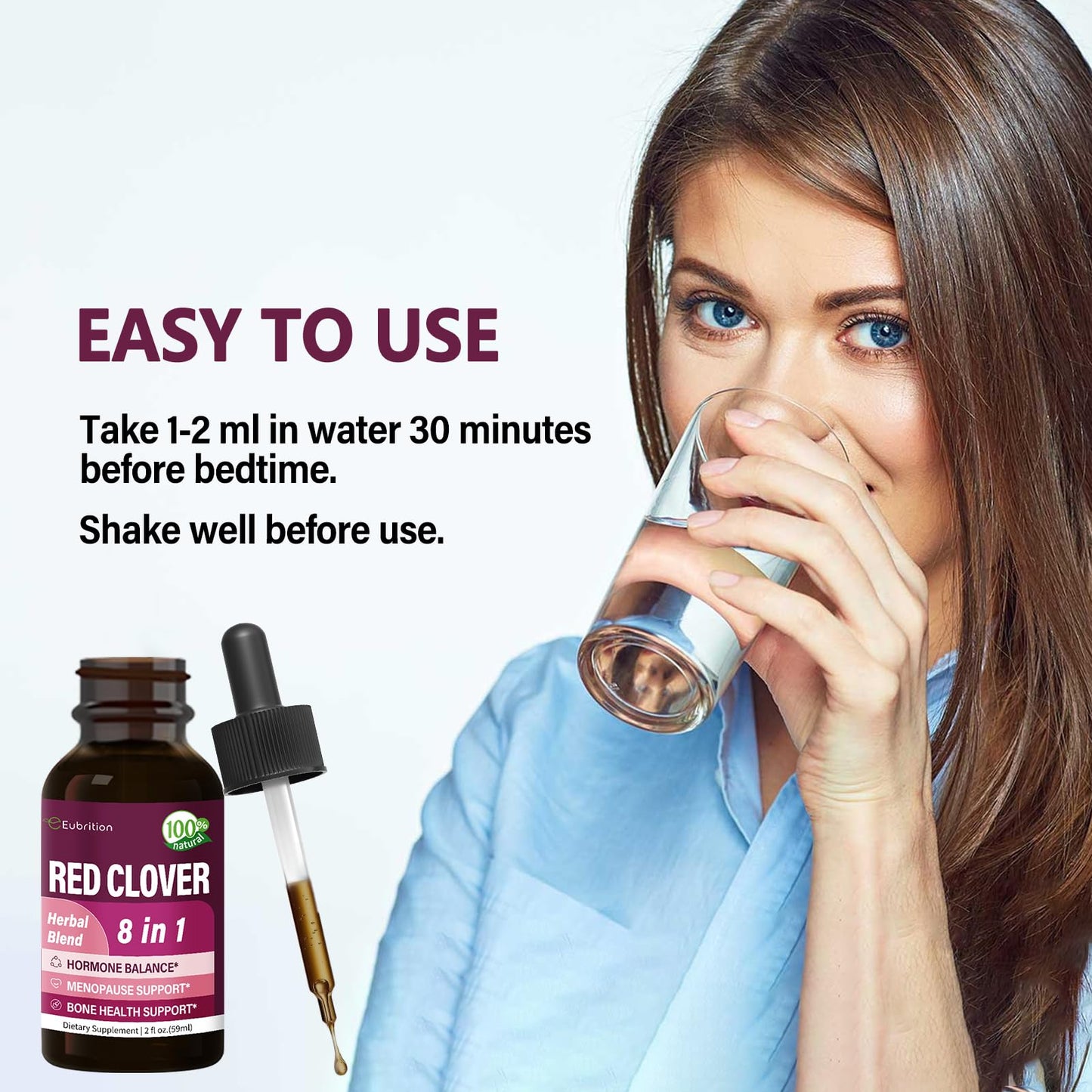 Eubrition Red Clover Drops – Women's Health Balance & 8-in-1 Menopause Support (Alcohol-Free, 2oz)