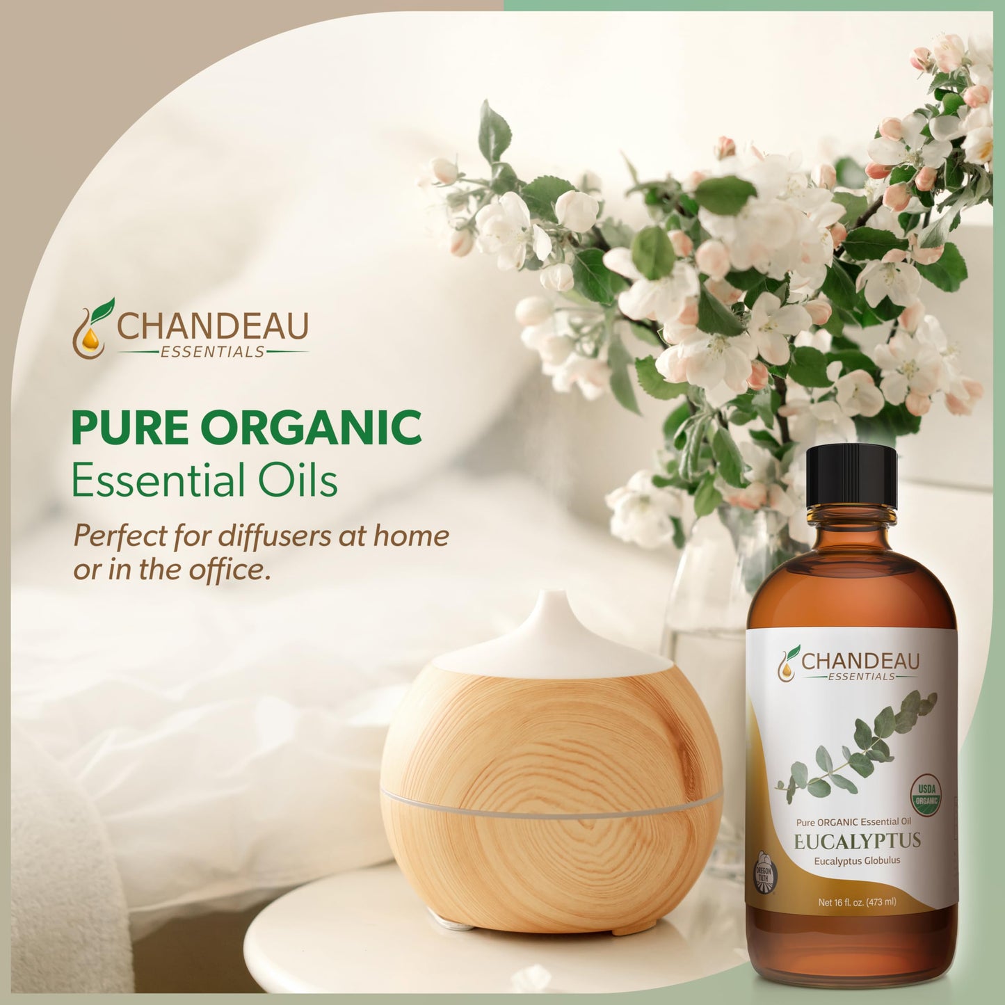 Chandeau Essentials 100% Pure Organic Eucalyptus Essential Oil – 16 oz Amber Bottle