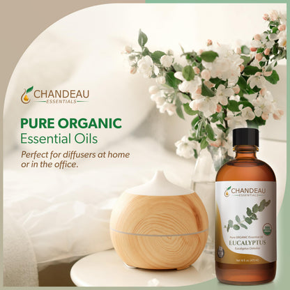 Chandeau Essentials 100% Pure Organic Eucalyptus Essential Oil – 16 oz Amber Bottle