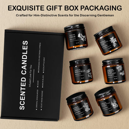 Scented Candles for Men - 6 Pack Aromatherapy Candles | Sandalwood Cedar | 150 Hour Burn Time