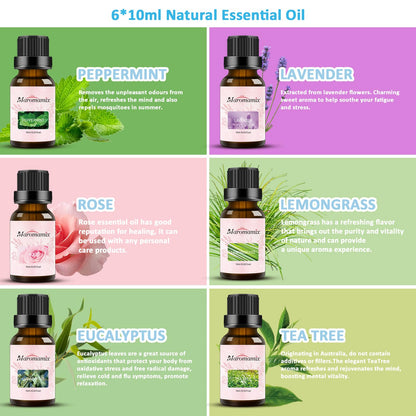 Oil Diffuser & Essential Oils Set (150ml) – 6 Oils, Auto Shut-Off, 7-Color Night Light | Gifts for Mom