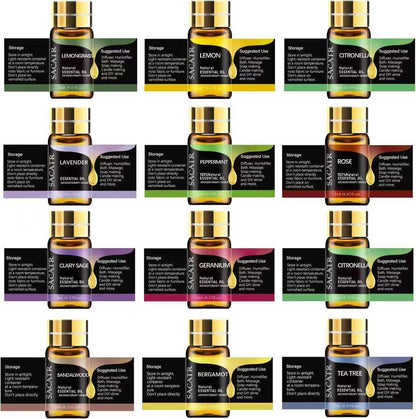 SACATR Essential Oils Set – 12 x 5ml Natural Oils Gift Set for Diffuser & DIY Projects