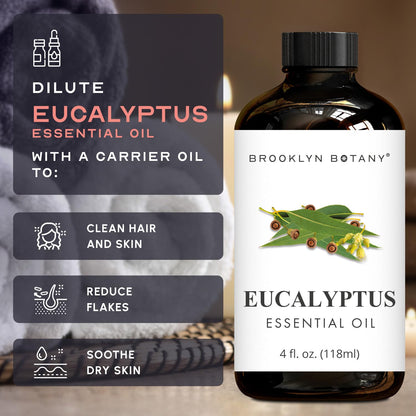 Brooklyn Botany Eucalyptus Essential Oil - 4 Fl Oz, 100% Pure & Natural, Premium Grade with Dropper