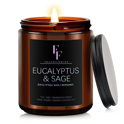 Eucalyptus & Sage Scented Candle – 7oz Soy Wax Jar, Aromatherapy Gift