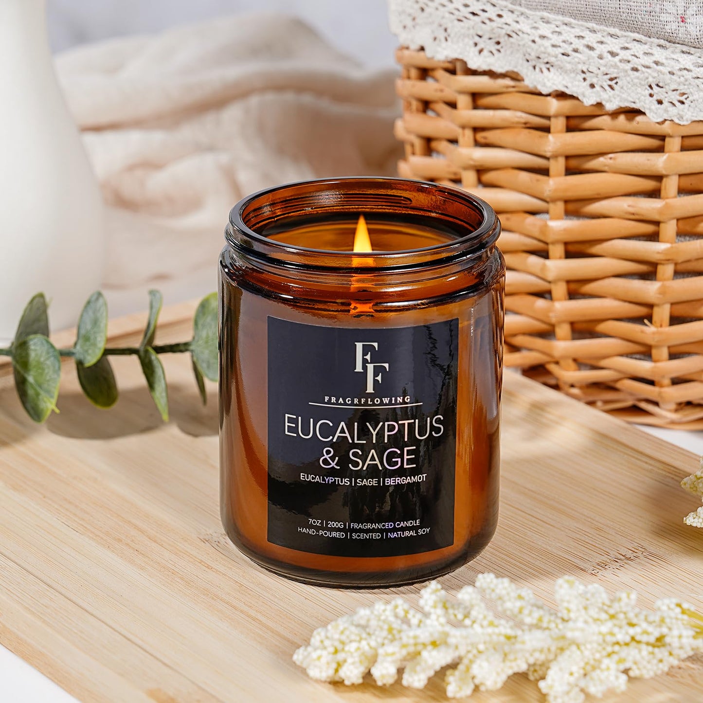 Eucalyptus & Sage Scented Candle – 7oz Soy Wax Jar, Aromatherapy Gift